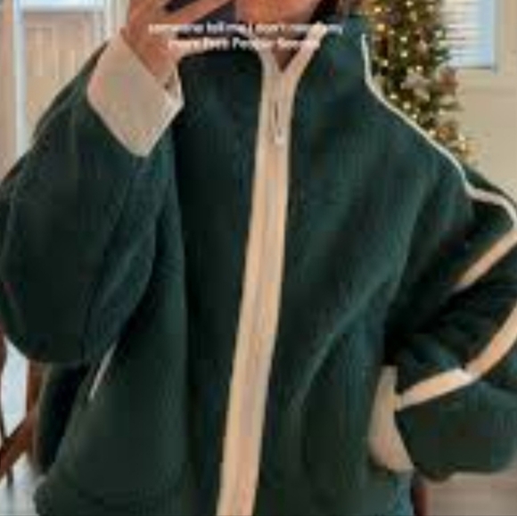 Free People Movement Full Zipper Front Closure Fleece Jacket.  Green Color - Picture 2 of 9
